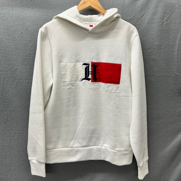 Lewis Hamilton x Tommy Hilfiger Hoodie Mens Large Flag Logo White Pullover - Picture 1 of 10